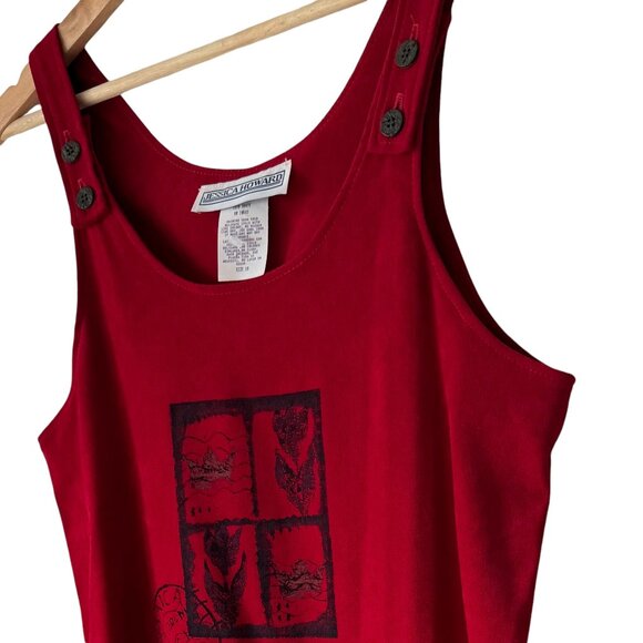 Vtg 90's Y2K Jessica Howard Maxi Jumper Pinafore Apron Sheath Dress NOS Red - Picture 5 of 16